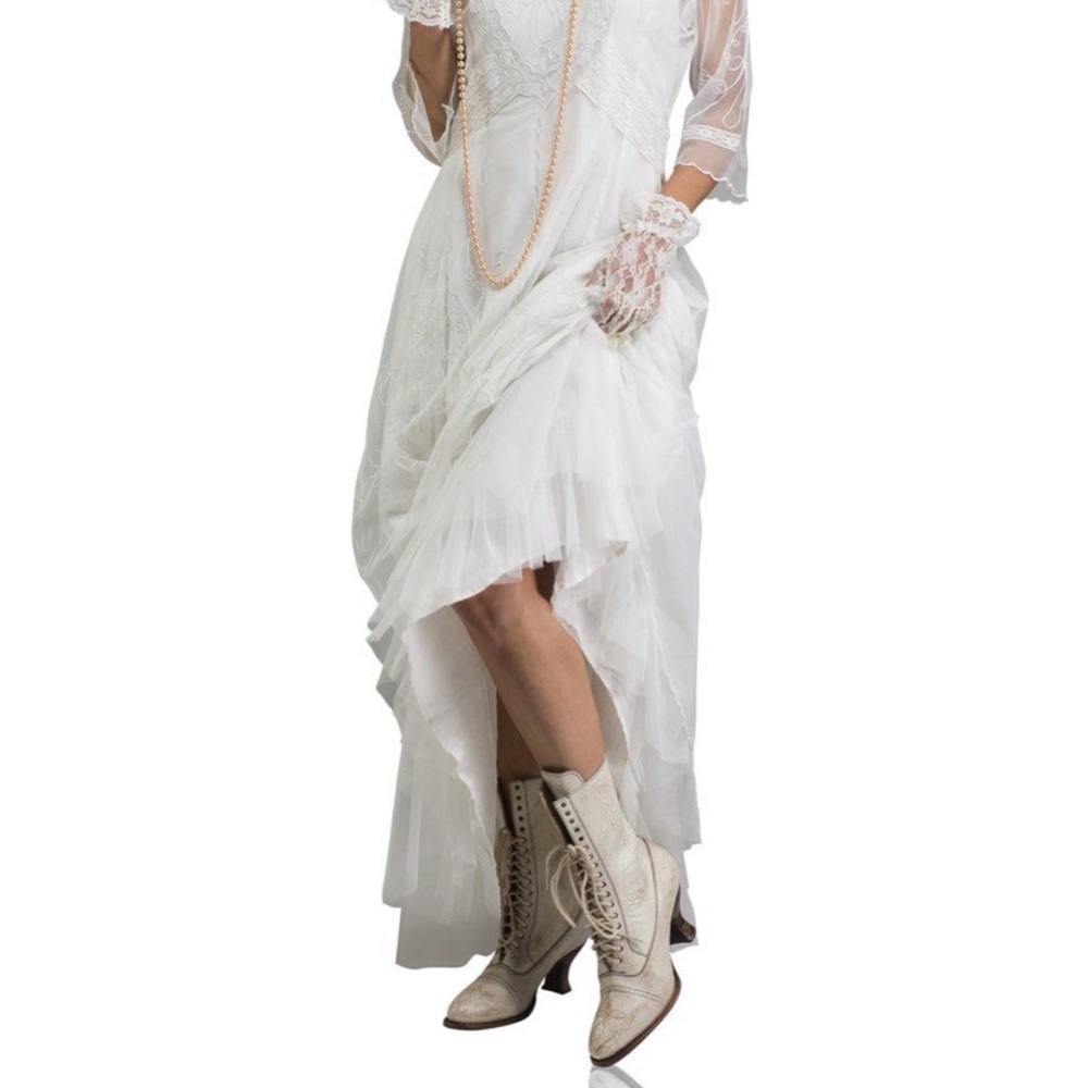 Oak Tree Farms Mirabelle Ivory Leather Victorian Lace Up Bridal Wedding Boots 9